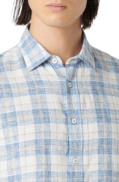 Shop Bugatchi Orson Shaped Fit Short Sleeve Linen Button-up Shirt In Classic Blue