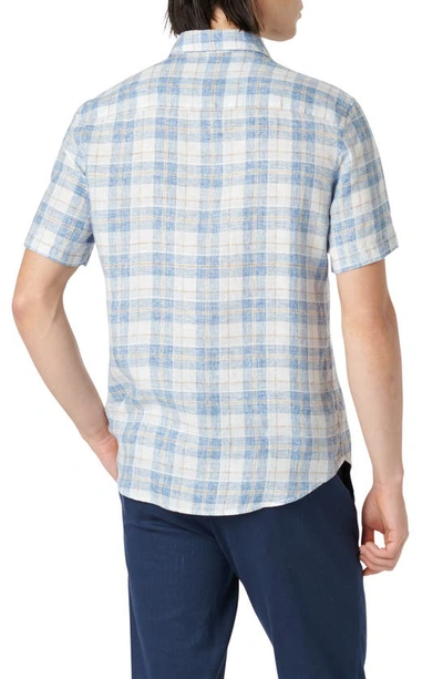 Bugatchi Orson Shaped Fit Short Sleeve Linen Button-up Shirt In Classic Blue