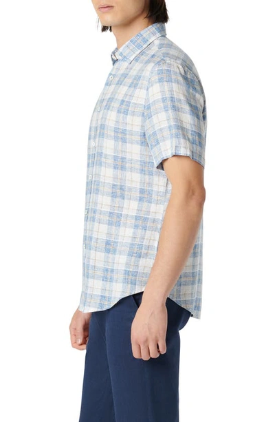Bugatchi Orson Shaped Fit Short Sleeve Linen Button-up Shirt In Classic Blue