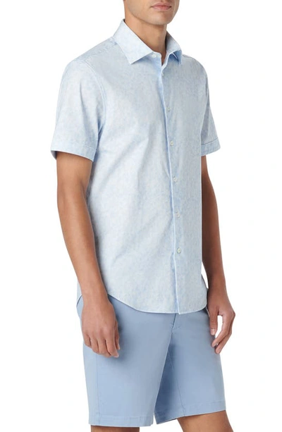 Shop Bugatchi Miles Ooohcotton® Watercolor Short Sleeve Button-up Shirt In Sky
