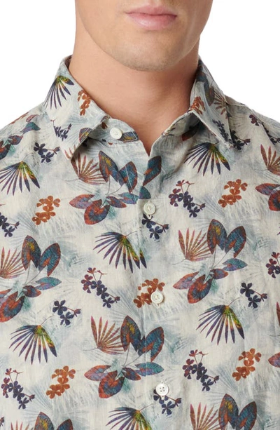 Shop Bugatchi Julian Shaped Fit Frond Print Linen Button-up Shirt In Jade