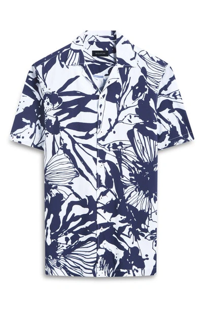Shop Bugatchi Julian Shaped Fit Ecovero™ Abstract Floral Print Camp Shirt In Navy