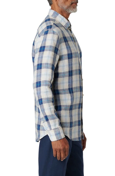 Shop Bugatchi Julian Shaped Fit Plaid Linen Button-up Shirt In Sand