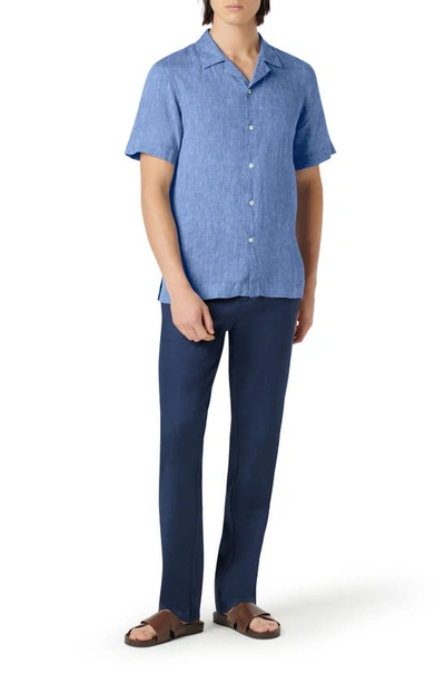 Shop Bugatchi Jackson Shaped Fit Linen Button-up Camp Shirt In Classic Blue