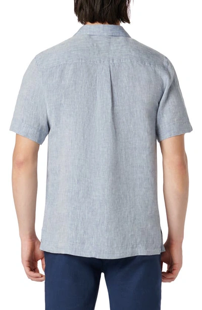 Bugatchi Jackson Shaped Fit Linen Button-up Camp Shirt In Navy