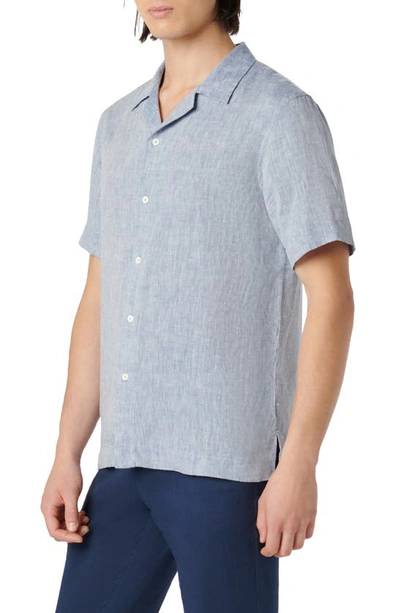 Shop Bugatchi Jackson Shaped Fit Linen Button-up Camp Shirt In Navy