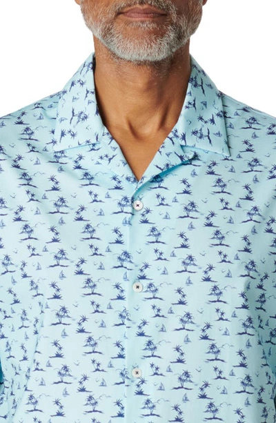 Bugatchi Cole Palm Tree Print Short Sleeve Button-up Camp Shirt In Aqua