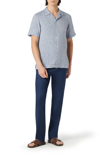 Shop Bugatchi Jackson Shaped Fit Linen Button-up Camp Shirt In Navy