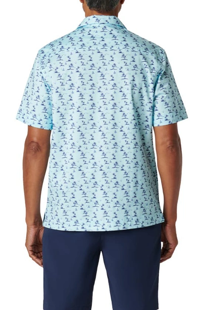 Bugatchi Cole Palm Tree Print Short Sleeve Button-up Camp Shirt In Aqua