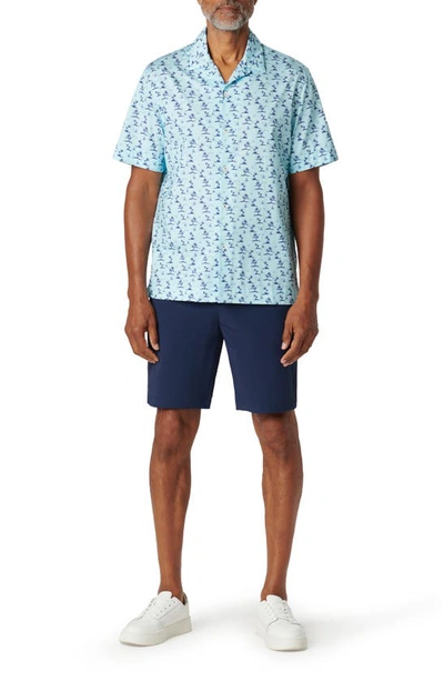 Bugatchi Cole Palm Tree Print Short Sleeve Button-up Camp Shirt In Aqua