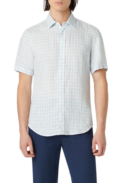 Shop Bugatchi Orson Short Sleeve Linen Button-up Shirt In Sky