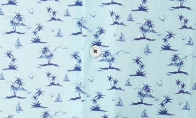 Bugatchi Cole Palm Tree Print Short Sleeve Button-up Camp Shirt In Aqua