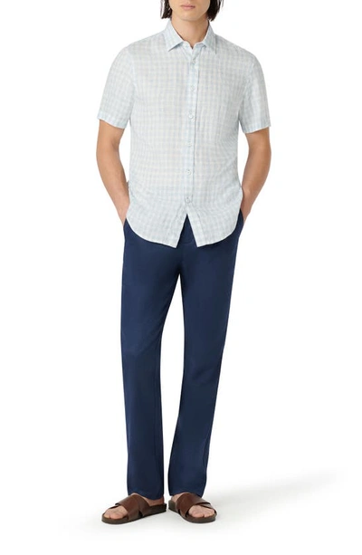 Shop Bugatchi Orson Short Sleeve Linen Button-up Shirt In Sky