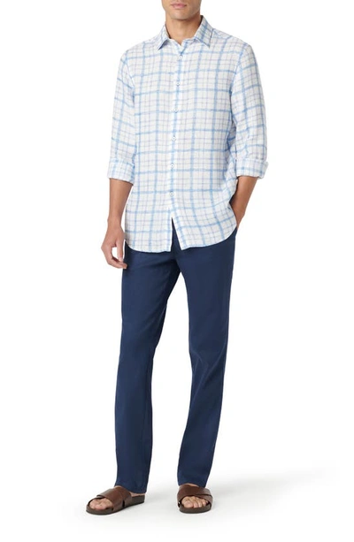 Shop Bugatchi Julian Shaped Fit Plaid Linen Button-up Shirt In Classic Blue