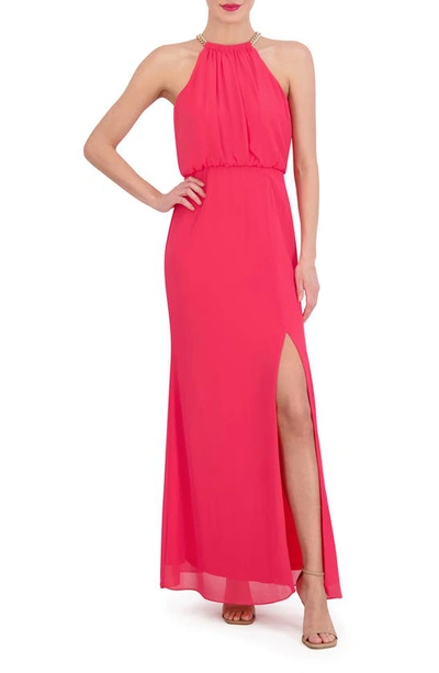 Shop Vince Camuto Chain Detail Blouson Gown In Cherry