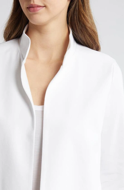 Shop Eileen Fisher Open Front Stand Collar Organic Cotton Blend Jacket In White