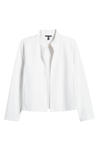 Shop Eileen Fisher Open Front Stand Collar Organic Cotton Blend Jacket In White