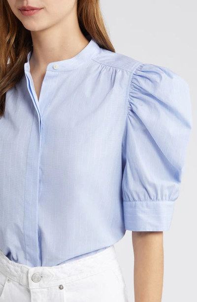 Shop Frame Stripe Puff Sleeve Cotton Button-up Shirt In Chambray Blue