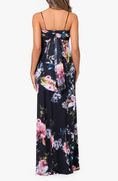 Shop Betsy & Adam Floral Print Cowl Neck Gown In Black/ Multi