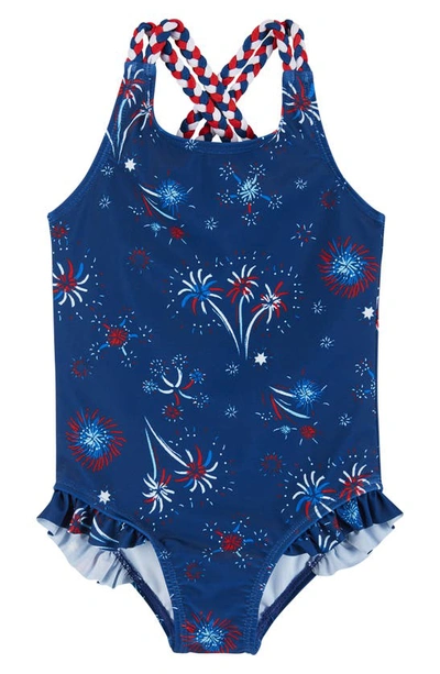 Shop Andy & Evan Kids' Patriotic One-piece Swimsuit In Navy Firework