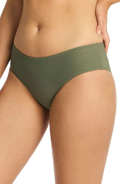 Sea Level Caracus Mid Rise Bikini Bottoms In Khaki