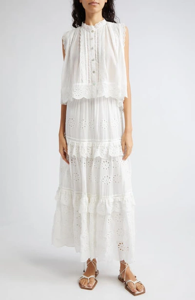 Shop Farm Rio Eyelet Tiered Cotton Maxi Skirt In Off-white
