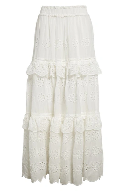 Shop Farm Rio Eyelet Tiered Cotton Maxi Skirt In Off-white