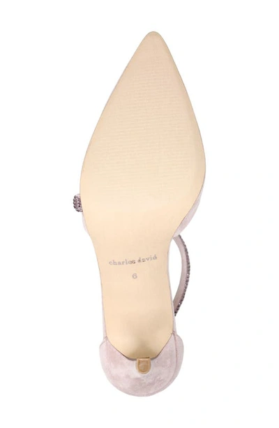 Shop Charles David Adorn Ankle Strap Pointed Toe Pump In Pinkish Suede W/ Rhinestones