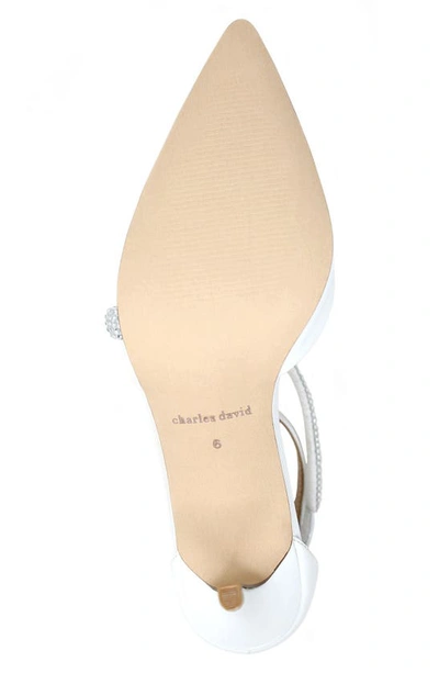 Shop Charles David Adorn Ankle Strap Pointed Toe Pump In White Leather W/ Rhinestones