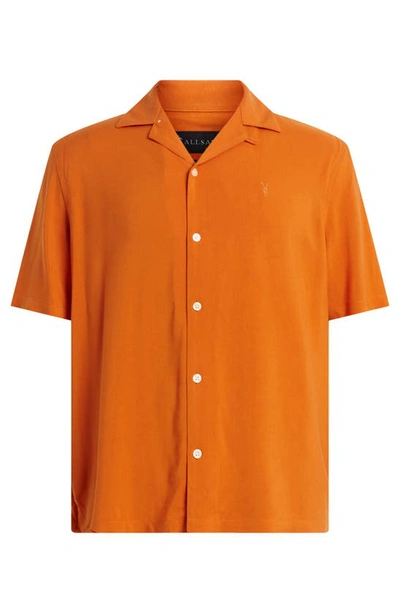 Shop Allsaints Venice Relaxed Fit Short Sleeve Button-up Camp Shirt In Burnt Orange