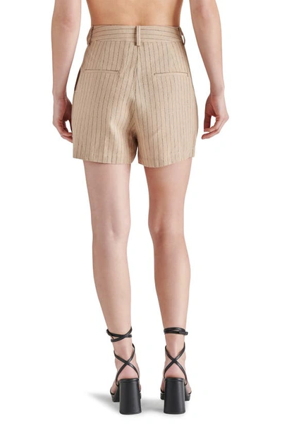 Shop Steve Madden Imelda Pinstripe Linen Blend Shorts In Wood Thrush