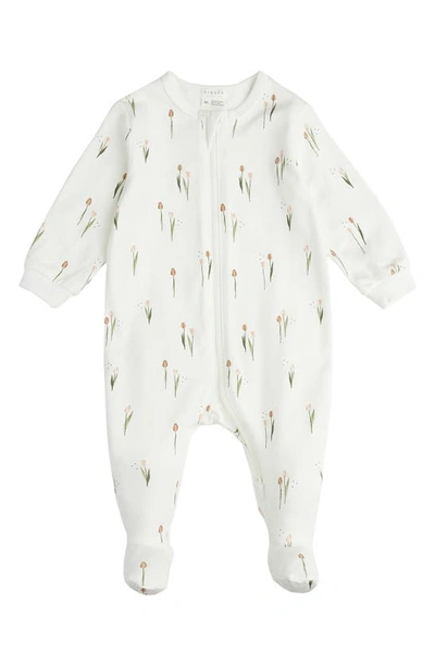 Shop Firsts By Petit Lem Tulip Print Organic Cotton Fitted One-piece Pajamas In Off White