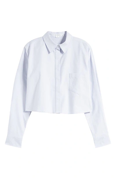 Shop Good American Crop Cotton Oxford Button-up Shirt In Good Blue002
