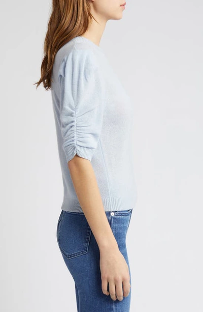 Shop Frame Ruched Sleeve Recycled Cashmere & Wool Sweater In Light Blue