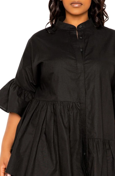 Shop Buxom Couture Flutter Sleeve Cotton & Linen Shift Dress In Black