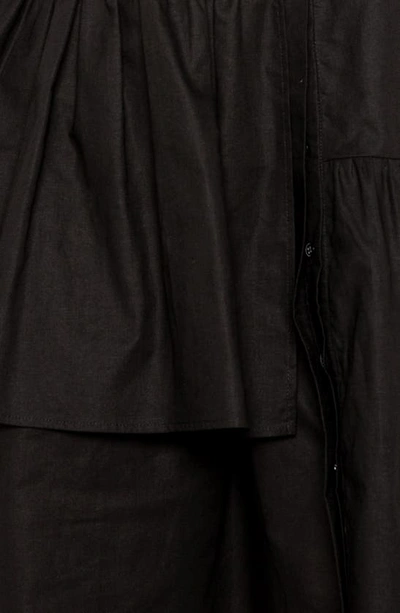 Shop Buxom Couture Flutter Sleeve Cotton & Linen Shift Dress In Black