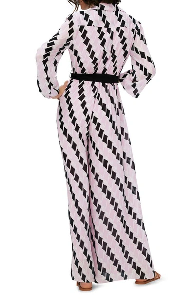 Shop Diane Von Furstenberg Higos Geo Print Long Sleeve Wide Leg Jumpsuit In Freedom Flags Lg Pink