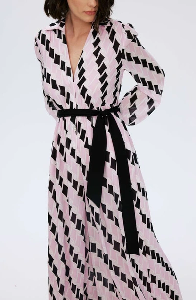 Shop Diane Von Furstenberg Higos Geo Print Long Sleeve Wide Leg Jumpsuit In Freedom Flags Lg Pink