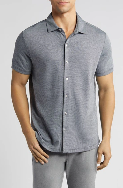 Robert Barakett Whitner Knit Short Sleeve Button-up Shirt In Slate Blue
