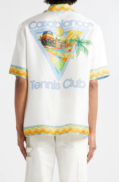 Shop Casablanca Wave Print Silk Camp Shirt In Afro Cubism Tennis Club