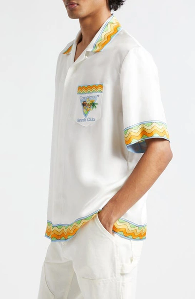 Shop Casablanca Wave Print Silk Camp Shirt In Afro Cubism Tennis Club