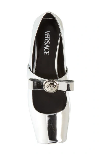 Shop Versace Gianni Ribbon Ballet Flat In Silver