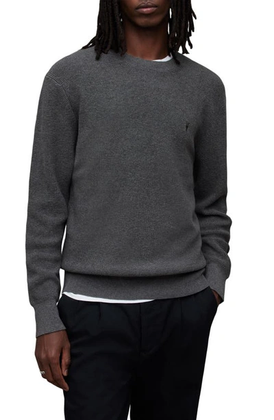 Shop Allsaints Thermal Cotton & Wool Crewneck Sweater In Cool Grey