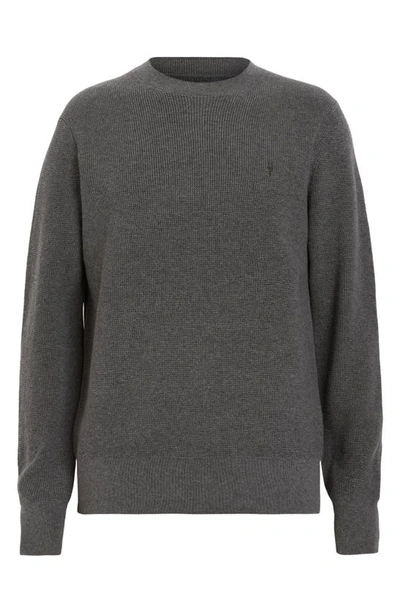 Shop Allsaints Thermal Cotton & Wool Crewneck Sweater In Cool Grey