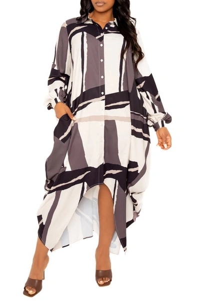 Shop Buxom Couture Drape Maxi Shirtdress In Beige Multi