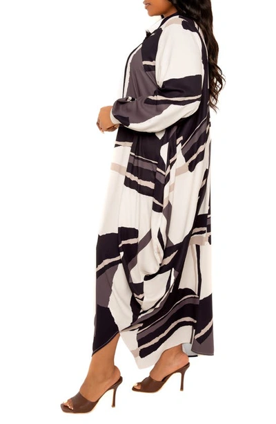 Buxom Couture Drape Maxi Shirtdress In Beige Multi