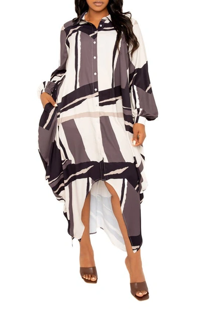 Buxom Couture Drape Maxi Shirtdress In Beige Multi