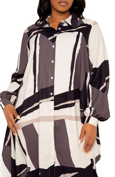 Buxom Couture Drape Maxi Shirtdress In Beige Multi