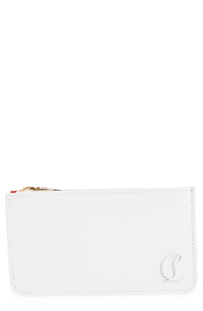 Shop Christian Louboutin Loubi54 Leather Zip Card Case In W240 Bianco/ Bianco