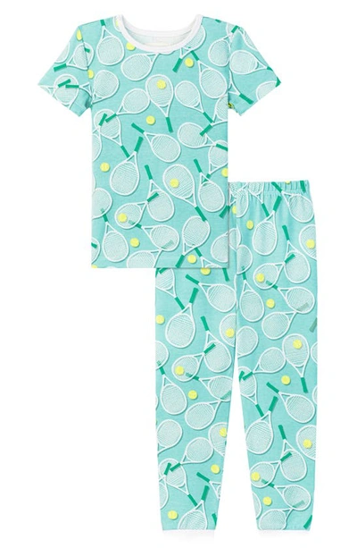 Shop Bedhead Pajamas Kids' Print Fitted Stretch Organic Cotton Two-piece Pajamas In Tennis Club